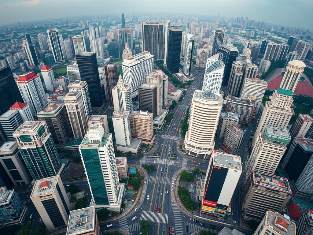 Pemandangan kota Jakarta yang padat dengan gedung tinggi dan aktivitas bisnis